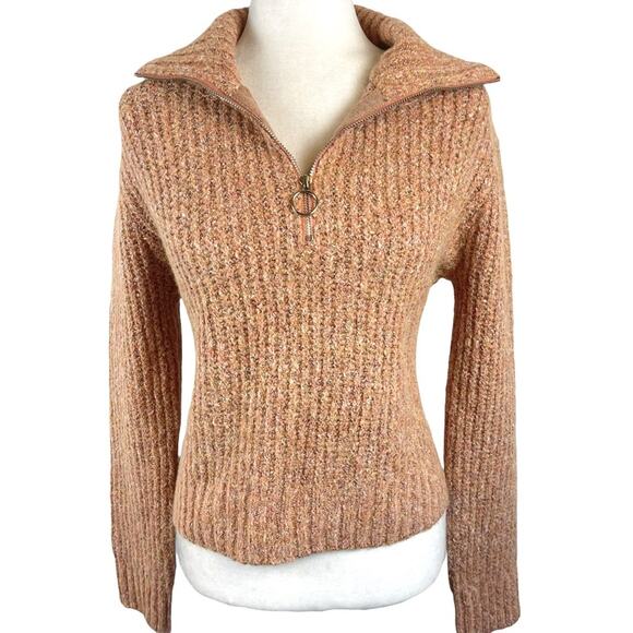 Sincerely Jules Woman's Sweater 1/4 Zip Wide Collar Medium Peach - Picture 3 of 7